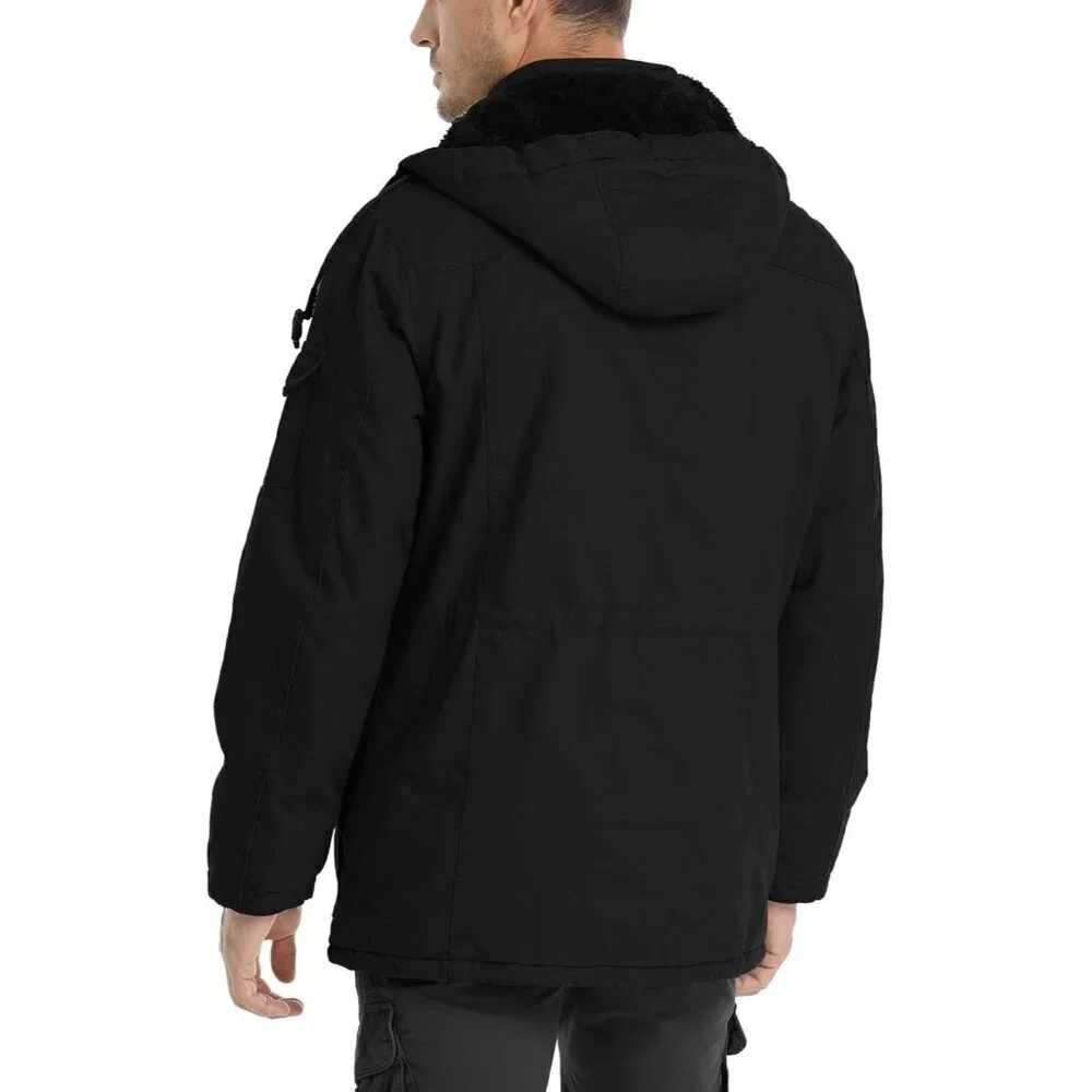 Men's Thick Winter Jackets with Hood Fleece Lining Cotton Military Jackets Work